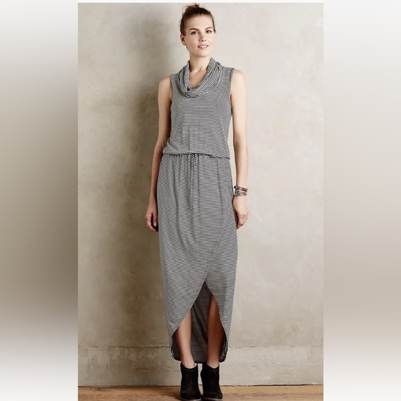 Anthropologie Dolan Left Coast Collection Cowl Neck Knit Midi Dress Striped Sz S - Picture 1 of 14